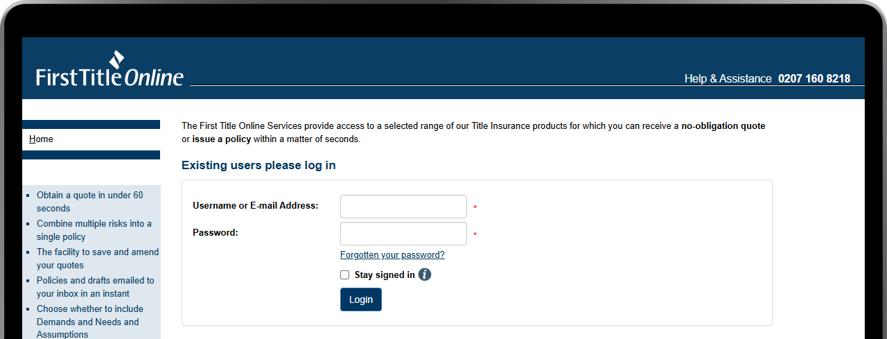 Screenshot of First Title Online website